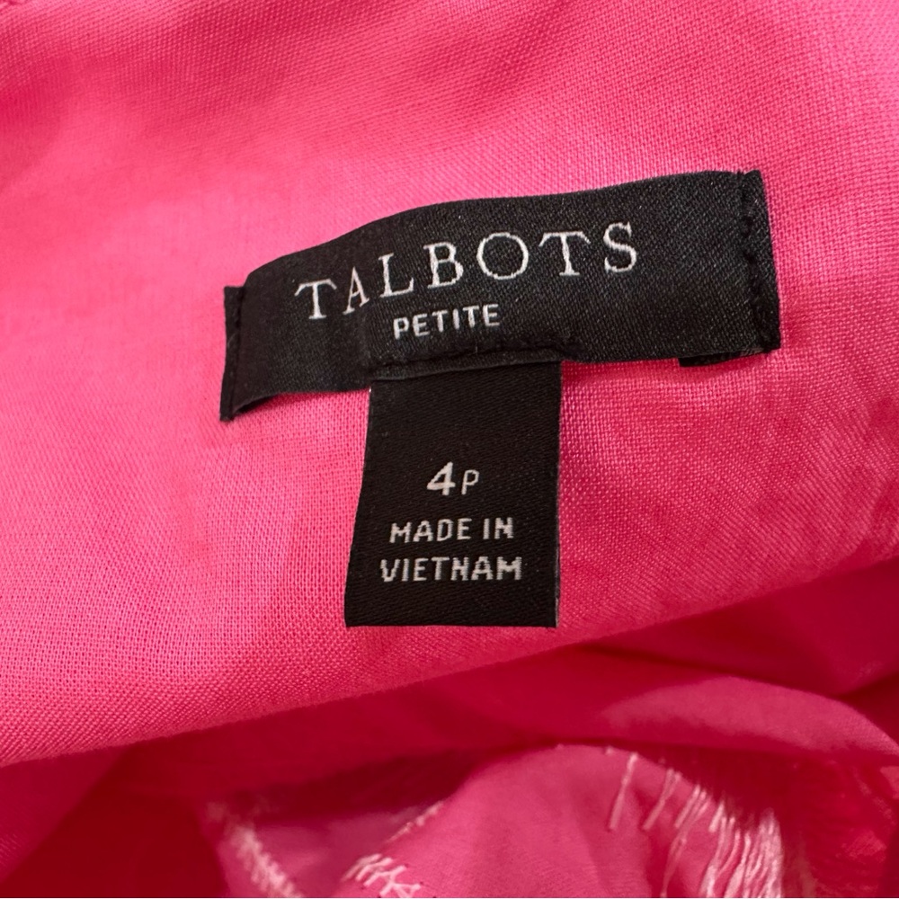 Talbots Graceful Garden Shift Dress Pink 3/4 Sleeve Cotton Women Petite 4 - Picture 5 of 8